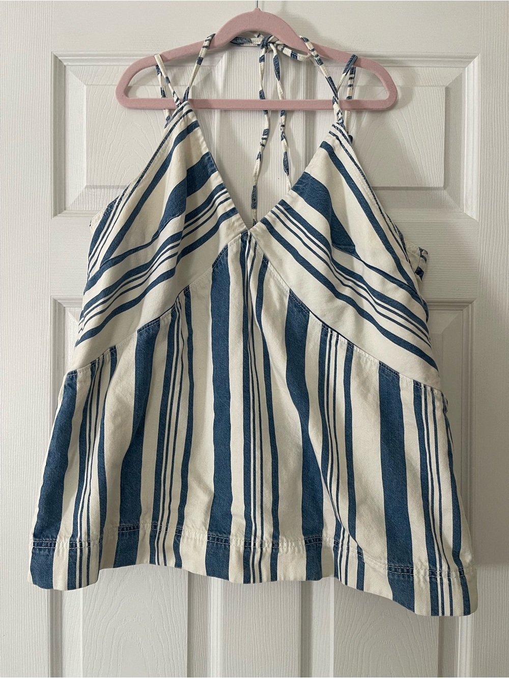 Universal Thread Blue and White Striped Jean Halter Top summer XL
